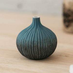 Blue Ripple Gourd Vase with Patina Bottom