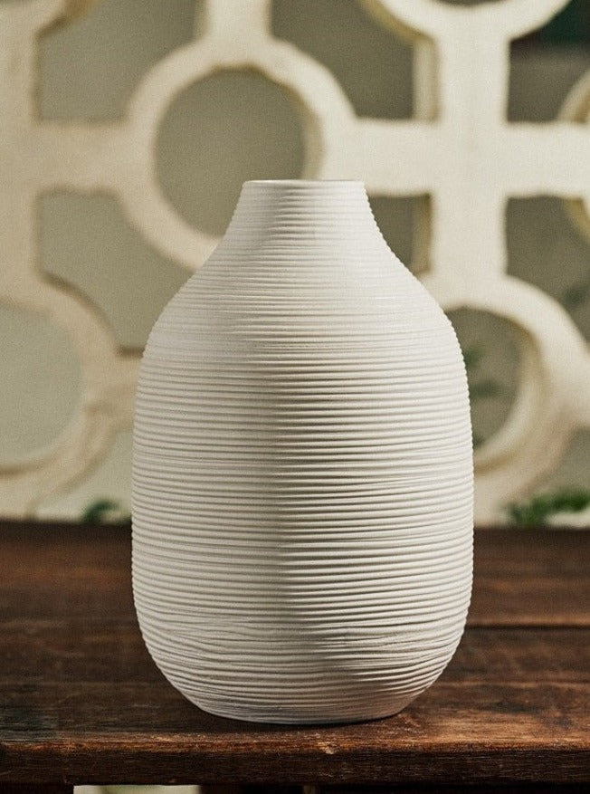 White Vase with Score Texture Medium