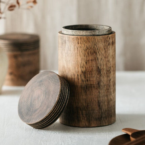 Rustic Mango Wood Container with Lid - Tall