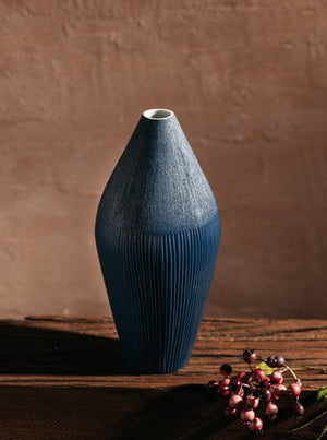 Ink Blue Diamond Vase with Contrast Texture