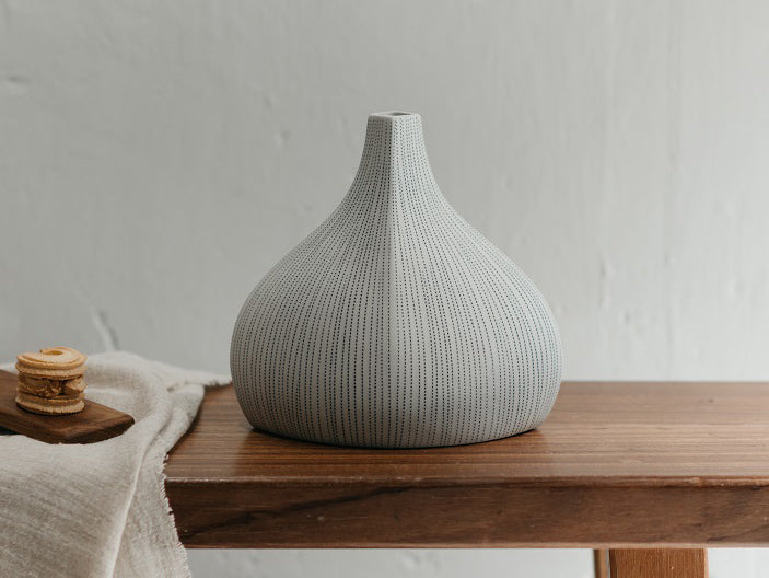 White Vase with Blue Dotted Lines